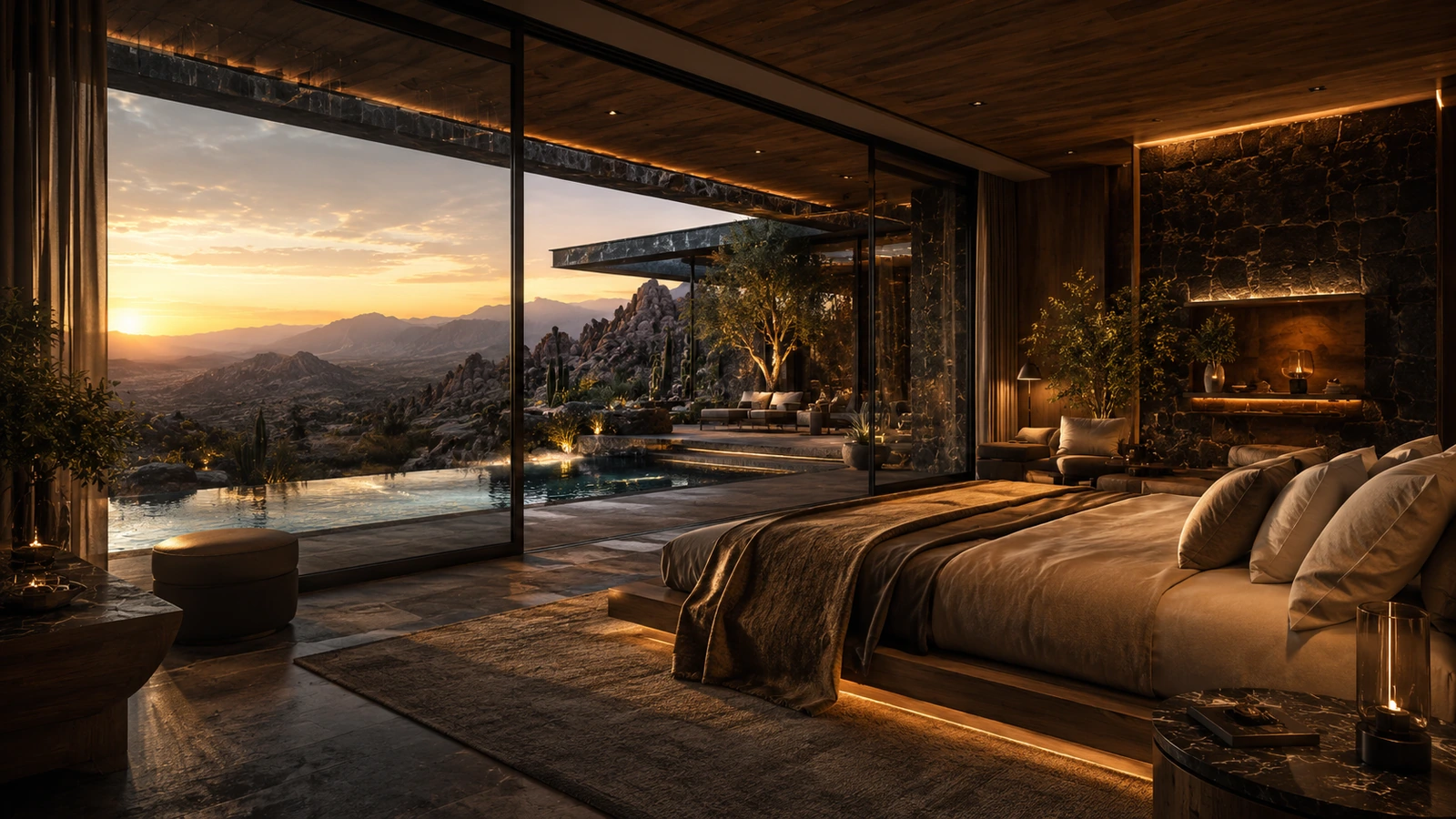 A private villa suite at Saraphim, opening onto mountain and pool views